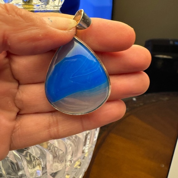 Blue Botswana Agate 925 Silver Plated Pendant 2" pendant - Picture 1 of 5